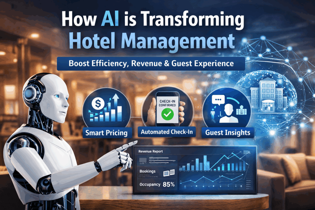 AI hotel management system dashboard showing smart pricing and automation