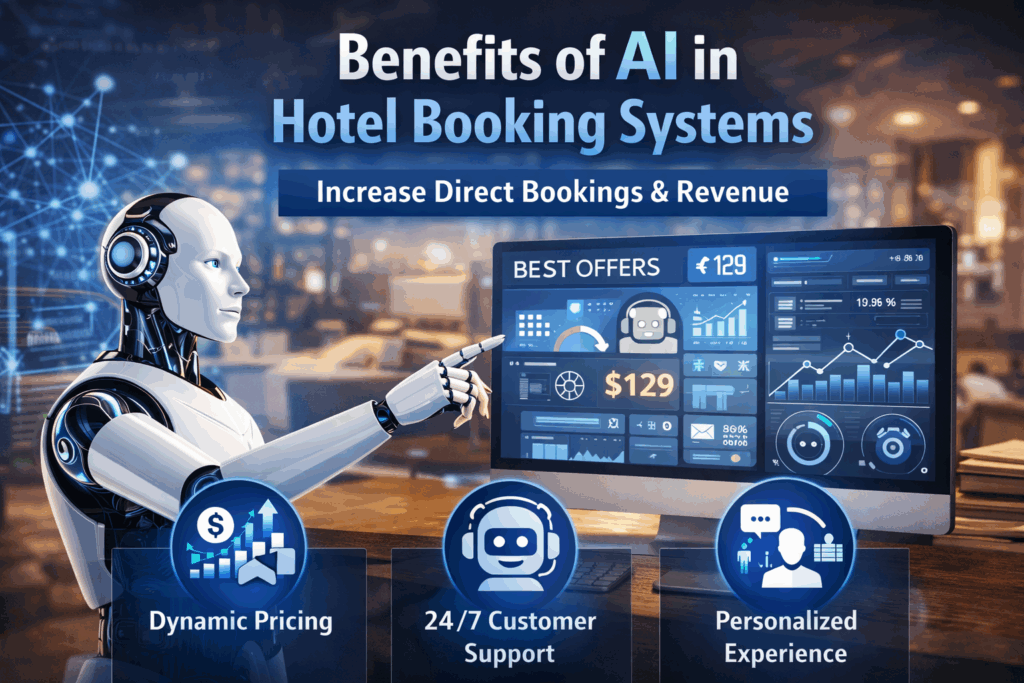 AI hotel booking system showing automation, pricing and guest experience features