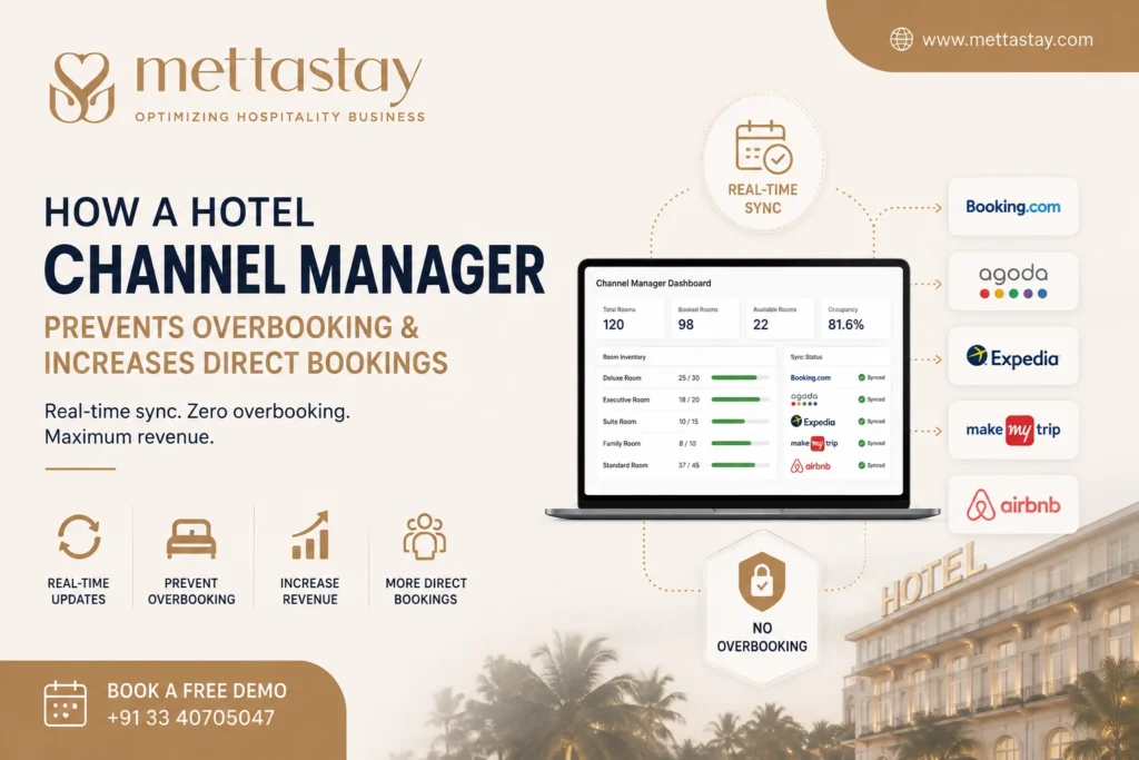 Hotel channel manager prevents overbooking by synchronizing OTA inventory and direct website reservations